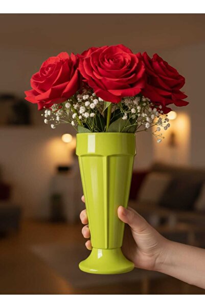 Paşabahçe Vazo Cam 17 CM Mini Vazo Dekoratif Nişan Çiçeklik Sevgililer Günü Anneler Günü yeşil Casablanca