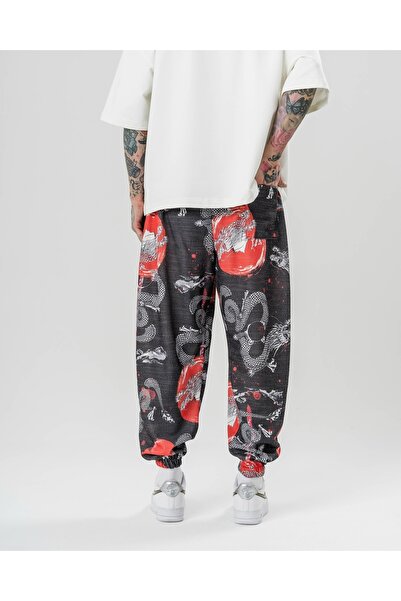 FG KONNİCHİWA Snake Pattern Chinese Unisex Ethnic Patterned Elastic Waist and Legs Casual Hippie Bohemian with Pockets