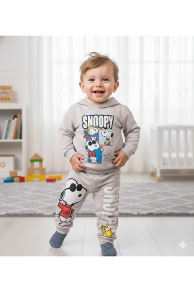 çıtır betüş 6-24 Months Snoopy Printed Hooded Baby Tracksuit Set | Transitional
