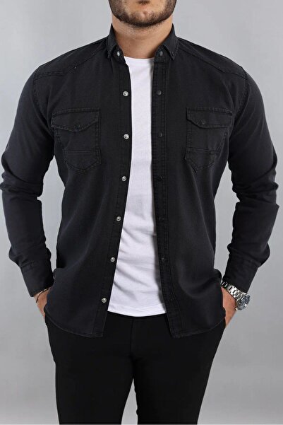 WOWA COMPANY Erkek Slim Fit Çift Cepli Kot Gömlek