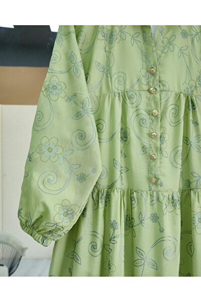 Modamorfo Φόρεμα με λαβή ελαστικό μισό κουμπί ζακάρ εμπριμέ - Χακί