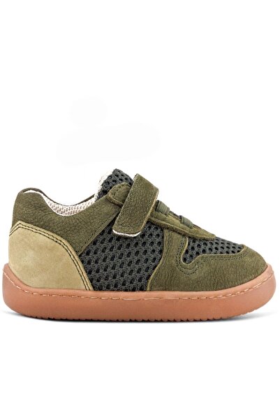 Rakerplus Bob Genuine Leather Khaki Green Barefoot Velcro Elastic Baby Sneaker Shoes