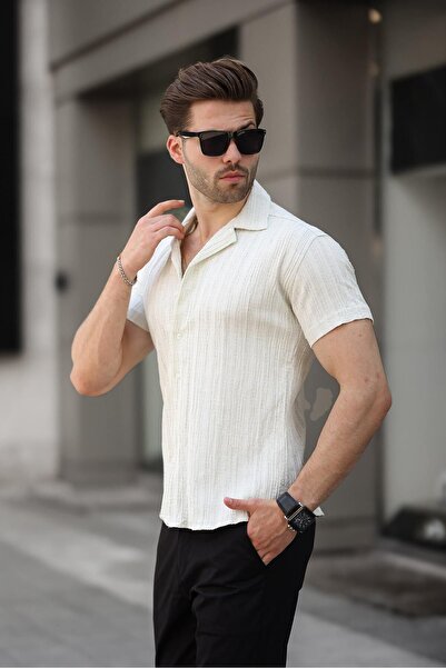 comstar Men's Summer Lycra Slim Fit Shirt Collar Short Sleeve Shirt