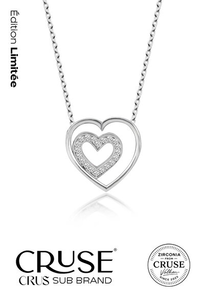 Cruse 925 Ayar Gümüş Cœurs Enlacés Hareketli Kalp Kolye 18 Ayar Beyaz Altın K...