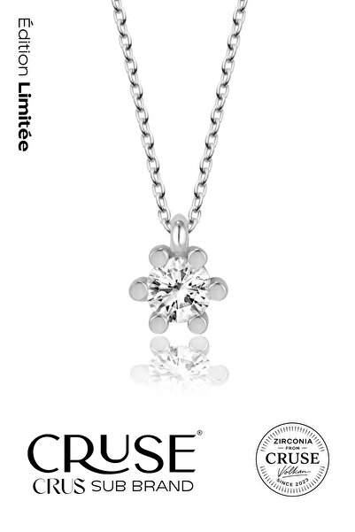 Cruse 925 Ayar Gümüş Lueur Éternelle Tektaş Kolye 18 Ayar Beyaz Altın Kaplama...