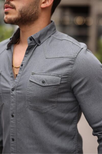 comstar Slim Fit Snap Fastener Double Pocket Denim Shirt