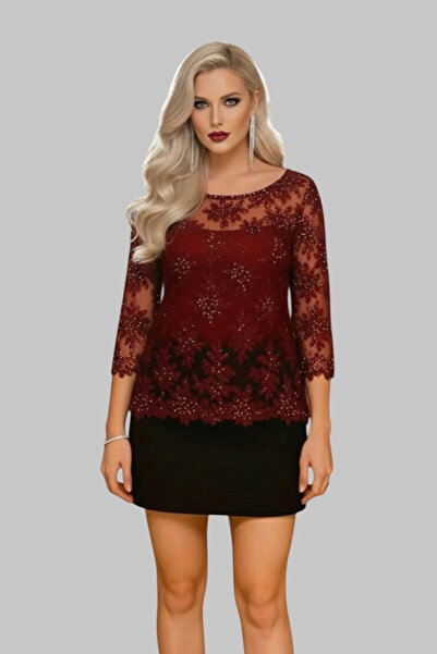 Jessica Dafer Micheal lora Tül Dantel Detay İthal Boncuk İşlemeli Tasarım Bluz