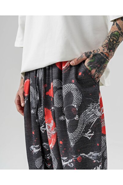 FG KONNİCHİWA Snake Pattern Chinese Unisex Ethnic Patterned Elastic Waist and Legs Casual Hippie Bohemian with Pockets