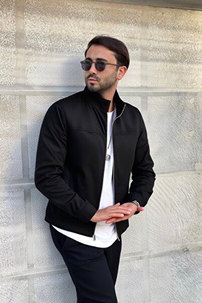 BM BALANCEMODA Ανδρικό μαύρο σουέτ μπουφάν με ψηλό γιακά