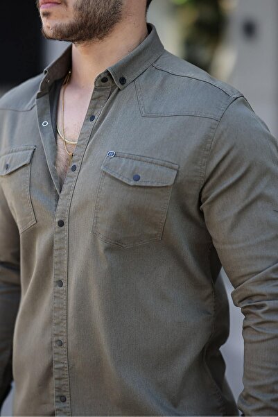 comstar Slim Fit Denim Shirt with Snap Fasteners - Double Pocket