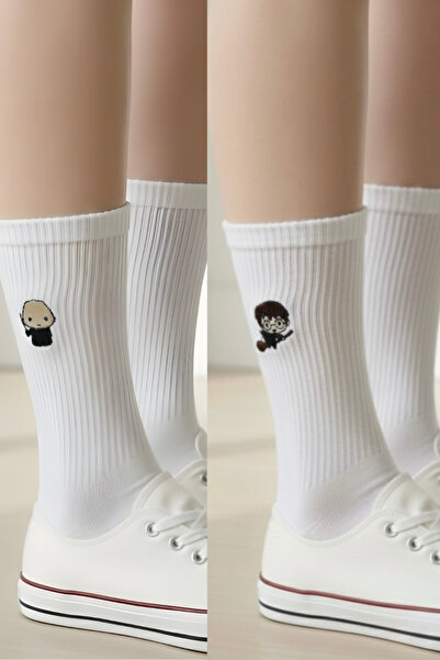 AYDK Set de șosete unisex din bumbac, de colecție, alb, de vară și iarnă, Har...