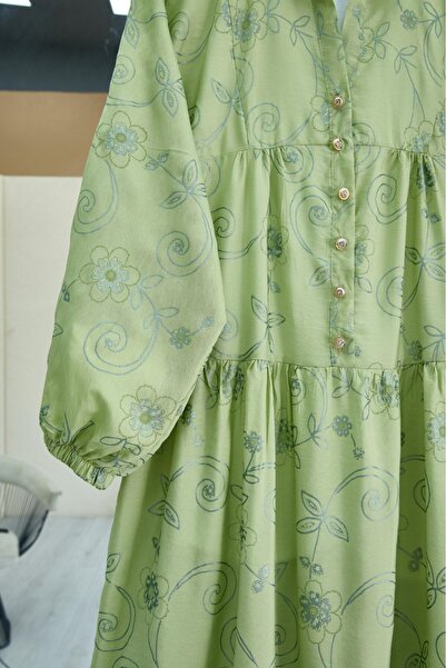 Modamorfo Φόρεμα με λαβή ελαστικό μισό κουμπί ζακάρ εμπριμέ - Χακί