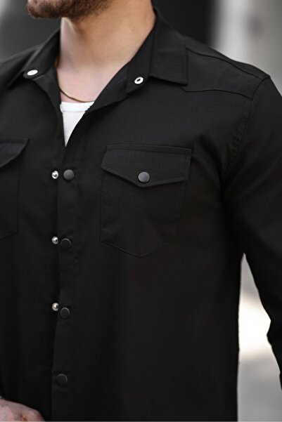 comstar Men's Seasonal Trend Pocket Snap Fastener Green Denim Shirt