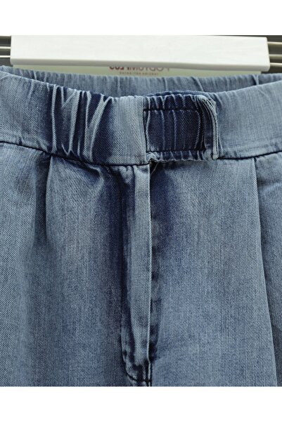 Modamorfo Double Pocket Elastic Waist Velcro Pleated Trousers - Ice Blue