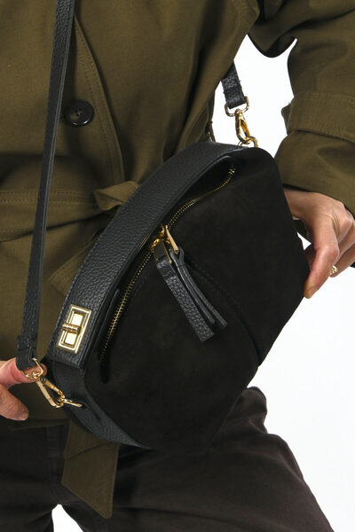 ABBRA Geantă mică pentru femei, din piele de căprioară, cu curea de umăr, căptușită