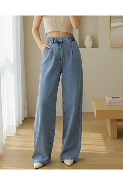 Modamorfo Double Pocket Elastic Waist Velcro Pleated Trousers - Ice Blue