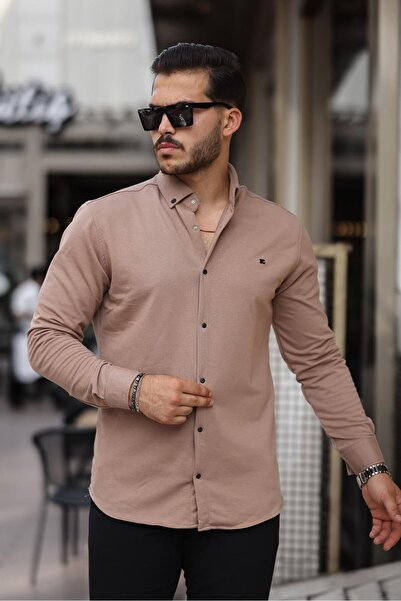 comstar Men's Basic Snap Fastener Winter Long Sleeve Coffee Shirt