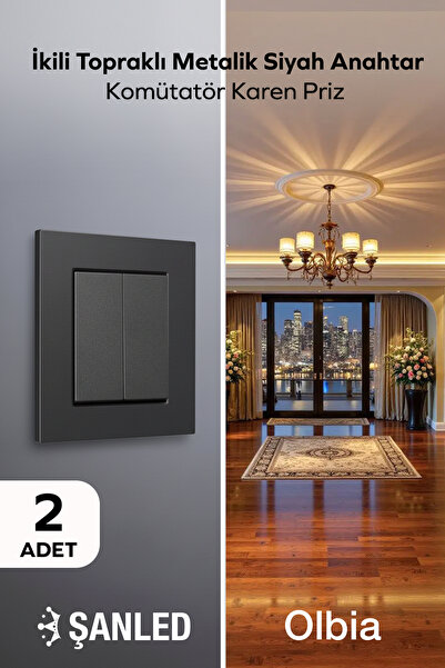 Olbia مفتاح كهربائي معدني أسود مزدوج التأريض من نوع كارين، قطعتان