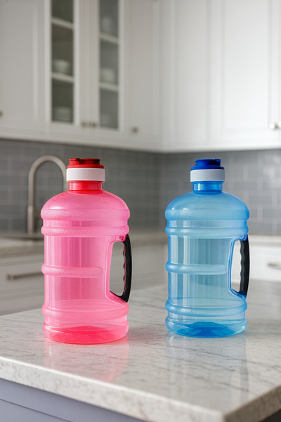 Metler 2 Adet Kulplu Mavi-Kırmızı Küçük Damacana Suluk Matara 2,5 Lt | Okul S...