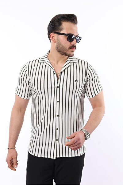 comstar Men's Short Sleeve Slim Fit Summer Striped Shirt