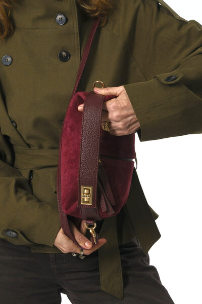 ABBRA Women's Real Suede Leather Small Bag with Hand Shoulder Strap and Lining