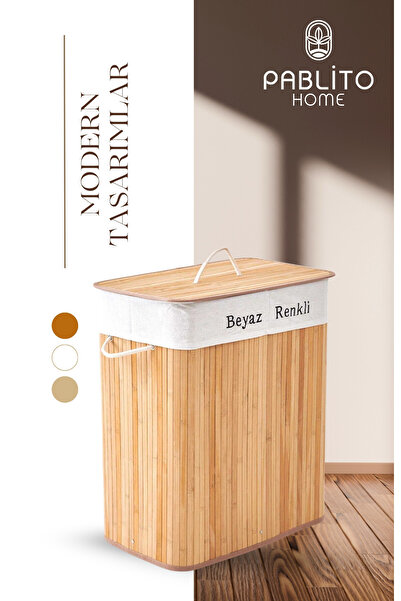 PABLITO HOME Bambu Kirli Çamaşır Sepeti Dikdörtgen -Katlanabilir Bambu Kirli Çamaşır Sepeti
