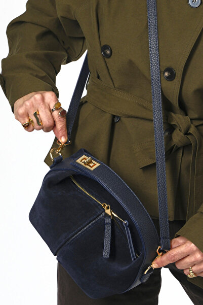 ABBRA Geantă mică pentru femei, din piele de căprioară, cu curea de umăr, căptușită