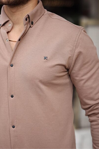 comstar Men's Basic Snap Fastener Winter Long Sleeve Coffee Shirt