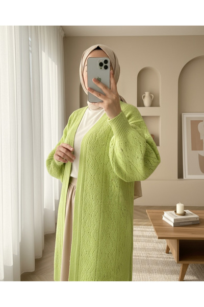 Modamorfo Kolu Ve Önü Ajurlu Yumoş Hırka -F.Yeşili