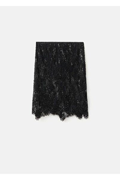 MANGO Woman Boncuklu dantel etek