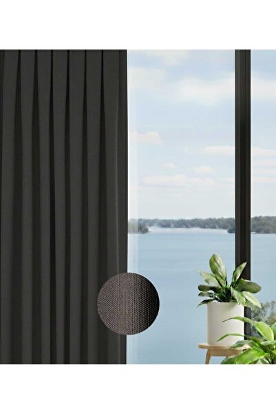 PEREN HOME Linen Textured Background Curtain 1E2.50 Normal Pleated Anthracite