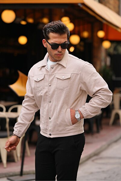 comstar Men's Oversize Casual Seasonal Beige Stamp Jacket