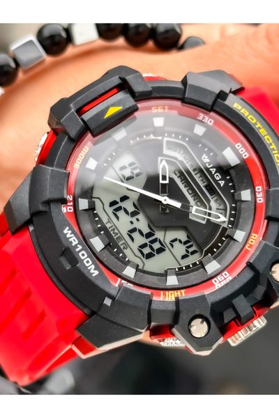 Jaga Waterproof, with stopwatch, suitable for pool use, red Sports Digital Men's Wristwatch + bracelet