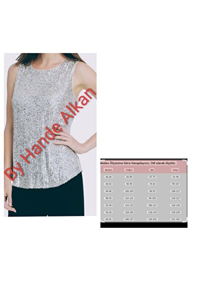 By Hande Alkan Women's Silver Sequin Blouse
