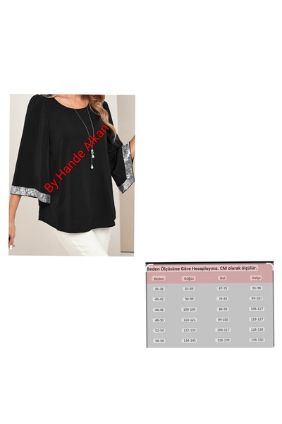 By Hande Alkan Bluză combinată cu paiete argintii pentru femei de mărime mare