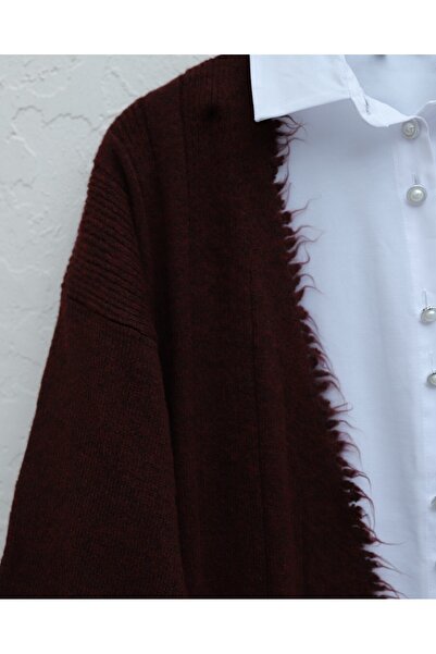 Modamorfo Tassel Detailed Pocketed Knitwear Cardigan - Burgundy