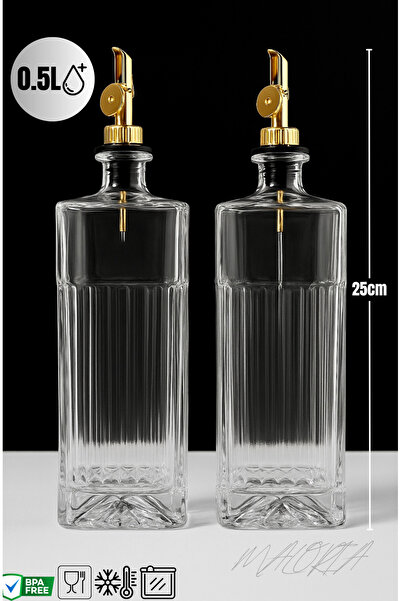 Maloria Gold Tıpalı Dağ Figürlü Kalın Kare Cam Yağlık, Sirkelik, Sosluk Seti | 2'li - 500ml + 500ml