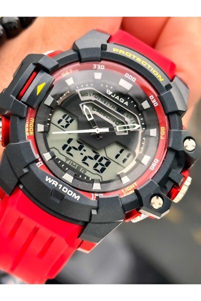 Jaga Waterproof, with stopwatch, suitable for pool use, red Sports Digital Men's Wristwatch + bracelet