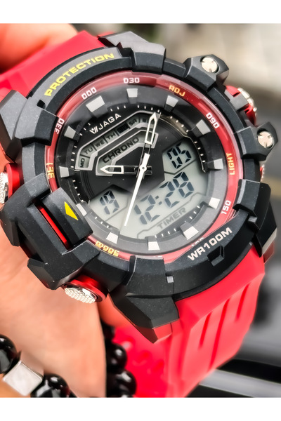 Jaga Waterproof, with stopwatch, suitable for pool use, red Sports Digital Men's Wristwatch + bracelet