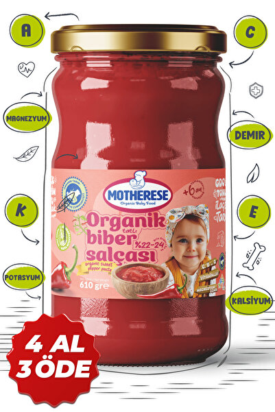 Motherese Organik Tatlı Biber Salçası 620gr - Organik Bebek Tatlı Biber Salça...