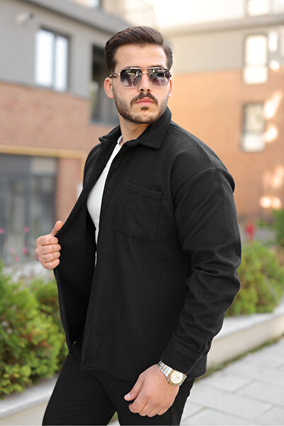 comstar Men's Winter Casual Basic Lumberjack Black Cashmere Jacket