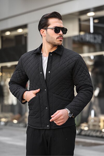 comstar Чоловічий оксамитовий комір з хутром, чорний стьобаний пальто