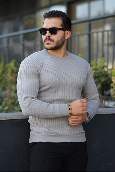 comstar Men's Crew Neck Long Sleeve Gray Knitwear Sweater