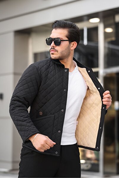 comstar Чоловічий оксамитовий комір з хутром, чорний стьобаний пальто