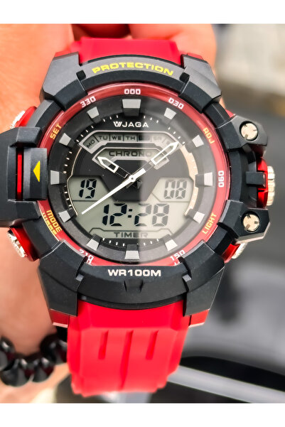 Jaga Waterproof, with stopwatch, suitable for pool use, red Sports Digital Men's Wristwatch + bracelet