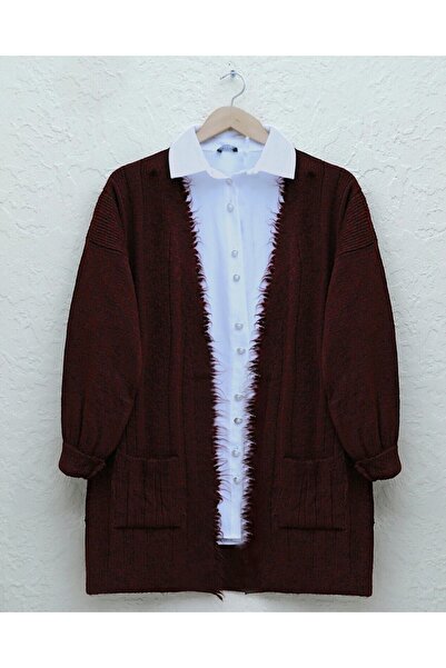 Modamorfo Tassel Detailed Pocketed Knitwear Cardigan - Burgundy