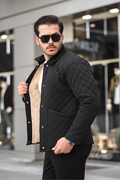 comstar Чоловічий оксамитовий комір з хутром, чорний стьобаний пальто