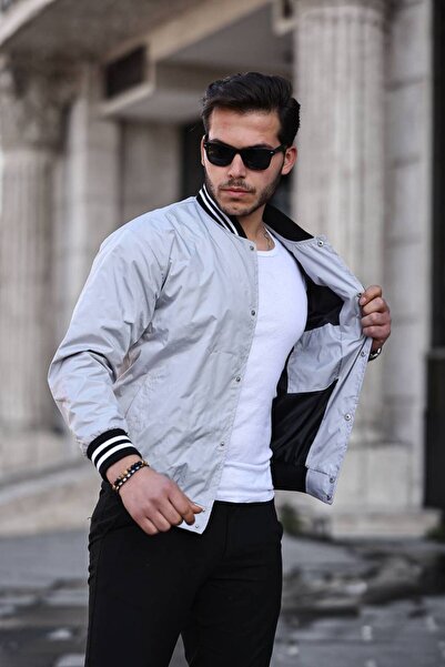 comstar Men's Printed Snap Fastener Gray College Windbreaker & Raincoat