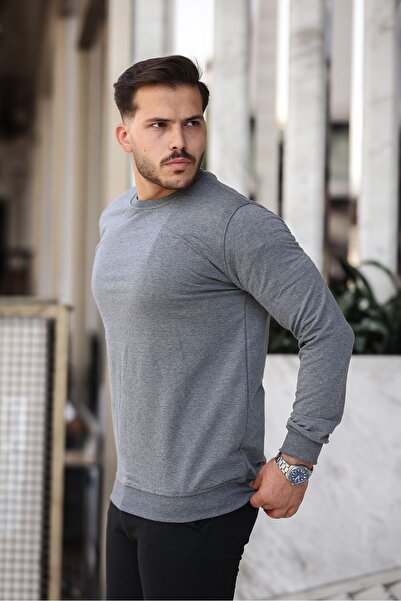 comstar Men's Crew Neck Basic Long Sleeve Tight K.Grey Sweat