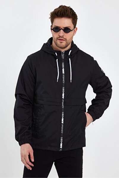 comstar Men's Printed Hooded Black Windbreaker & Raincoat